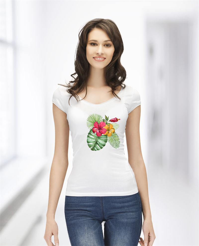 Camiseta flores rojos de la selva tropical mujer