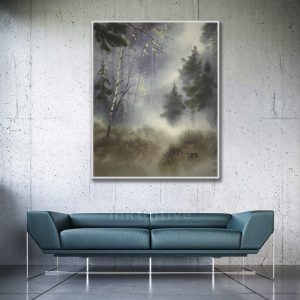 Bosque brumoso con profundidad de campo Acuarela