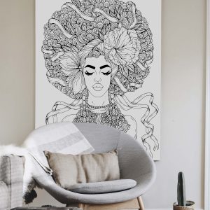 Ilustración – Mujer africana con magnífico peinado afro retro rizado