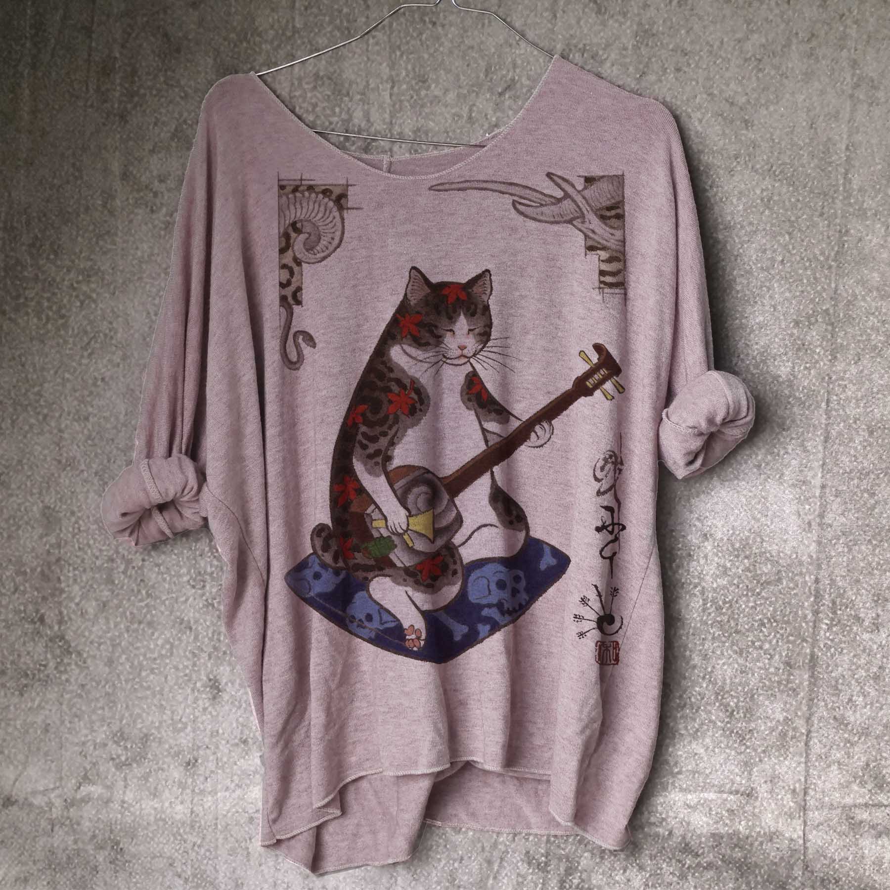 Jersey 003 - Tops tejidos con cuello redondo samurai-gato-con-sangen - Imagen 2