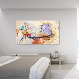 Pintura al óleo abstracta de fantasía de colores  flor y el pájaro en el paisaje en Primavera