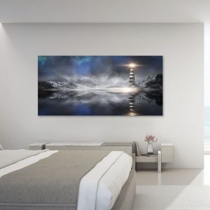 fotográficos – Paisaje nocturno futurista con faro en una isla