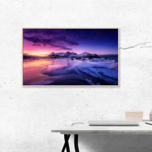 Fotografía – costa del mar helado en la colorida puesta de sol en las islas Lofoten Noruega