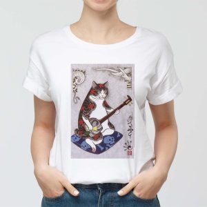 Tatoo Cat Gato tatuado manga corta cuello redondo algodón puro fino