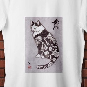 Tatoo Cat Gato tatuado Unisex manga corta