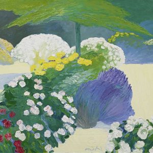 Garden Terrace with Blue Parasol Roger Muhl