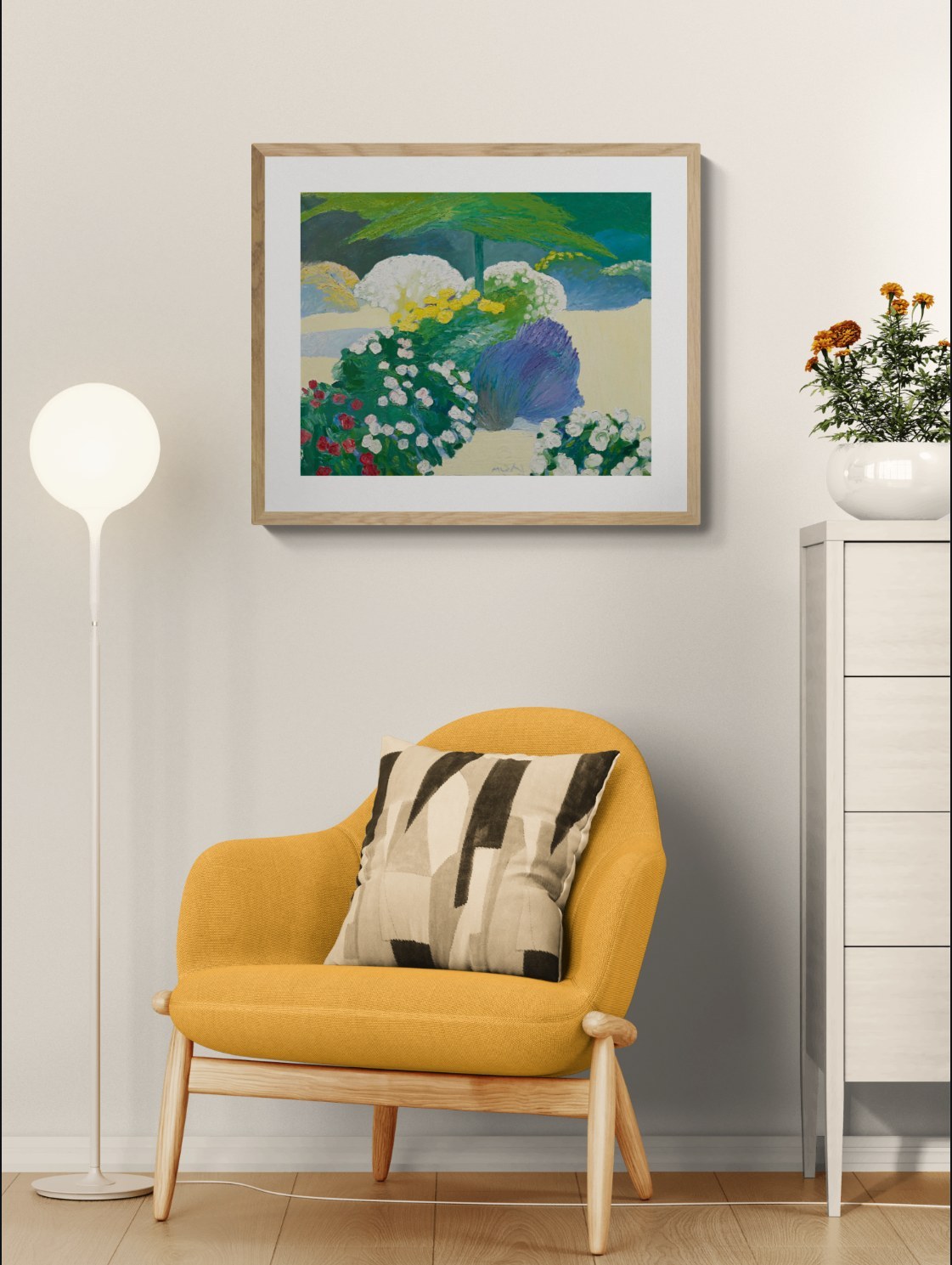 Garden Terrace with Blue Parasol room mockup 3